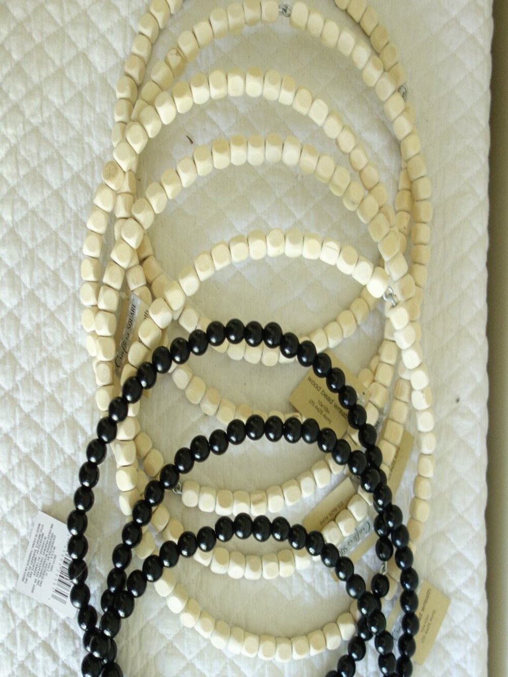 NWT Lot of 8 CRAFTER’S SQUARE Wood Bead Wreaths (3 black / 5 off-white)